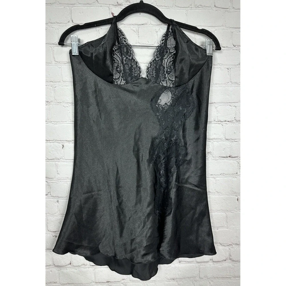 Frederick's of Hollywood black Nighty Lingerie Spaghetti Straps Slip Dress sz M‎
